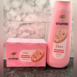 Dove x Crumbl Strawberry Crumb Cake set; Body Wash & Bar Soap